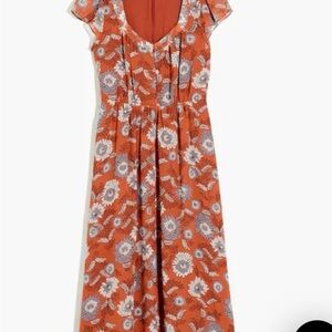 Madewell Sheer-Sleeve Button-Front Midi Dress in Gathered Blooms
